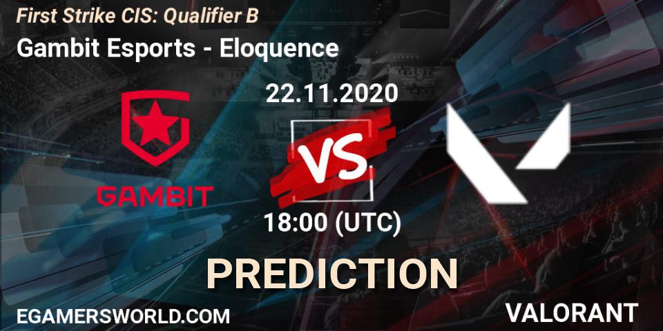 Prognoza Gambit Esports - Eloquence. 22.11.20, VALORANT, First Strike CIS: Qualifier B