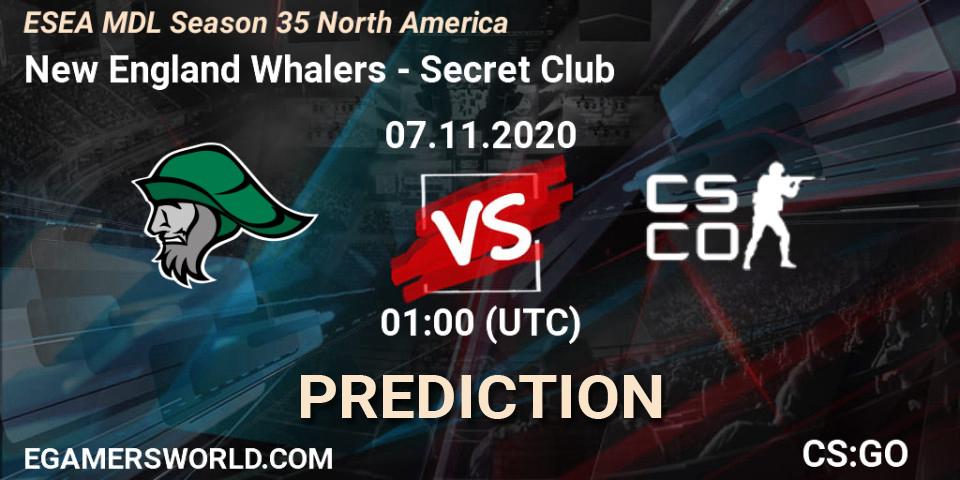 Prognoza New England Whalers - Secret Club. 07.11.2020 at 01:00, Counter-Strike (CS2), ESEA MDL Season 35 North America
