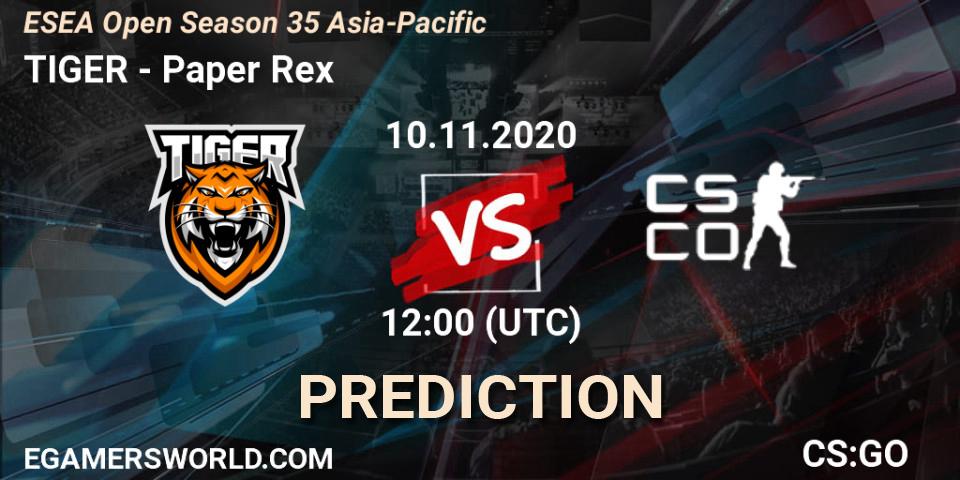 Prognoza TIGER - Paper Rex. 11.11.2020 at 12:00, Counter-Strike (CS2), ESEA Open Season 35 Asia-Pacific