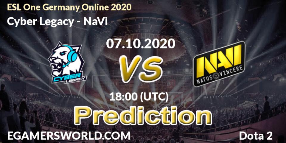 Prognoza Cyber Legacy - NaVi. 07.10.2020 at 17:24, Dota 2, ESL One Germany 2020 Online