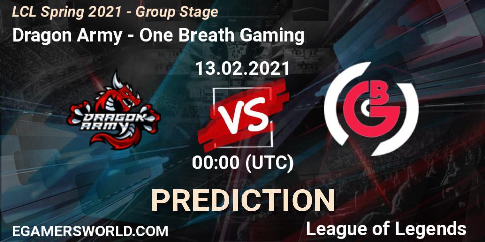 Prognoza Dragon Army - One Breath Gaming. 13.02.2021 at 14:00, LoL, LCL Spring 2021 - Group Stage