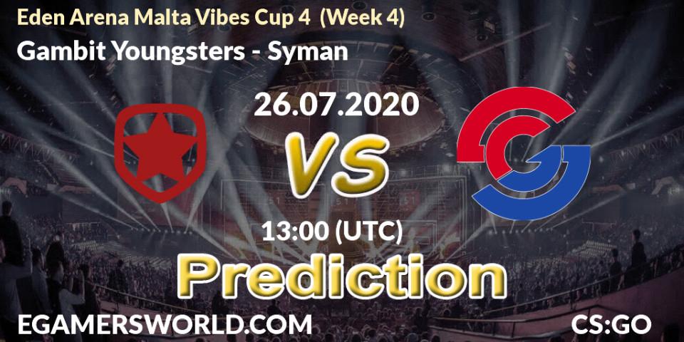 Prognoza Gambit Youngsters - Syman. 26.07.2020 at 13:00, Counter-Strike (CS2), Eden Arena Malta Vibes Cup 4 (Week 4)
