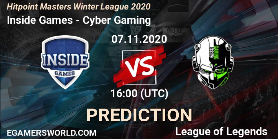 Prognoza Inside Games - Cyber Gaming. 07.11.2020 at 16:00, LoL, Hitpoint Masters Winter League 2020