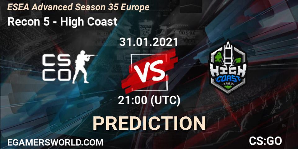 Prognoza Recon 5 - High Coast. 31.01.2021 at 21:00, Counter-Strike (CS2), ESEA Cash Cup - North America: Winter 2020 #4