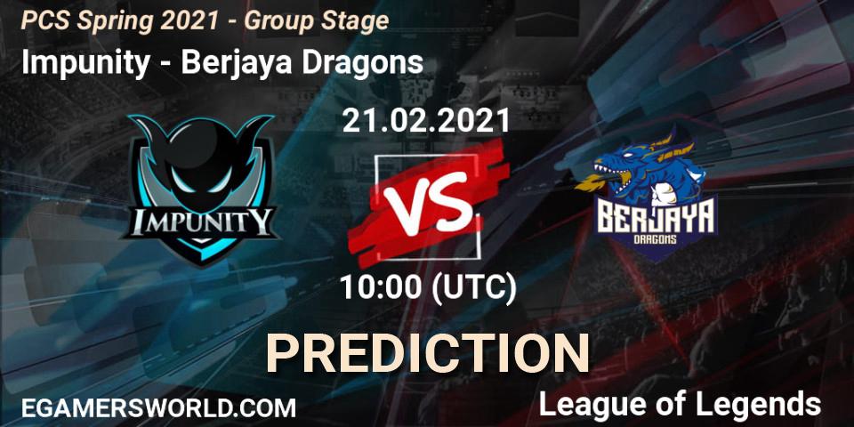 Prognoza Impunity - Berjaya Dragons. 21.02.2021 at 10:00, LoL, PCS Spring 2021 - Group Stage