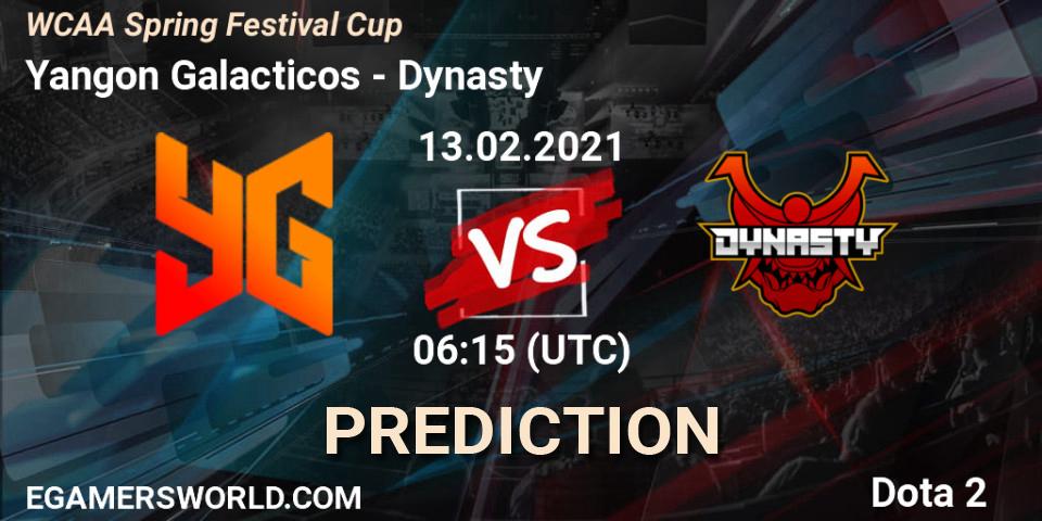 Prognoza Yangon Galacticos - Dynasty. 13.02.2021 at 06:30, Dota 2, WCAA Spring Festival Cup