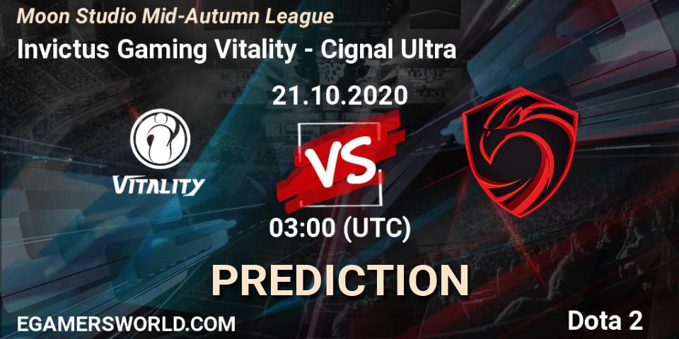 Prognoza Invictus Gaming Vitality - Cignal Ultra. 21.10.2020 at 10:12, Dota 2, Moon Studio Mid-Autumn League