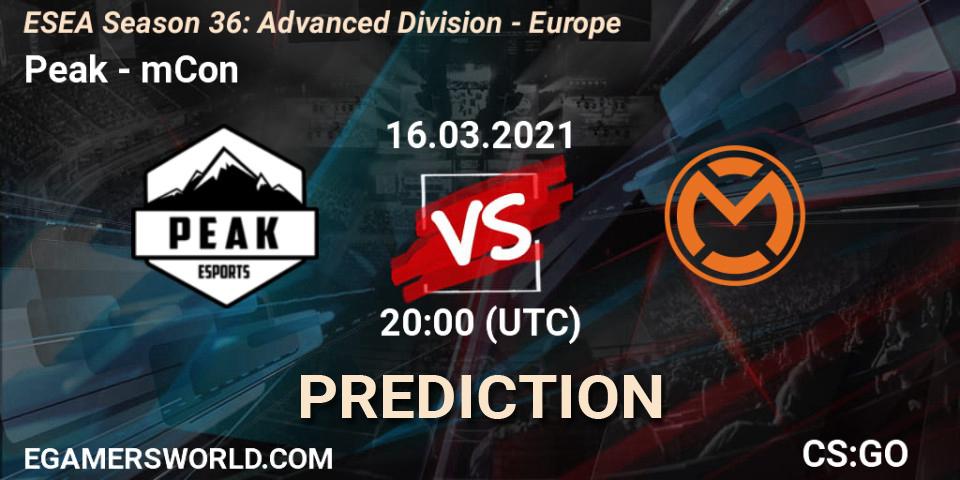 Prognoza Peak - mCon. 16.03.2021 at 20:00, Counter-Strike (CS2), ESEA Season 36: Europe - Advanced Division