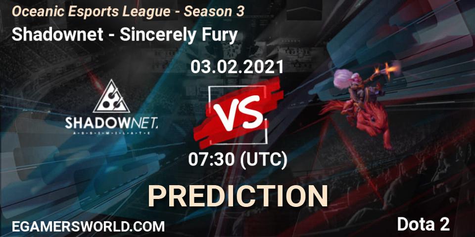Prognoza Shadownet - Sincerely Fury. 03.02.2021 at 09:14, Dota 2, Oceanic Esports League - Season 3