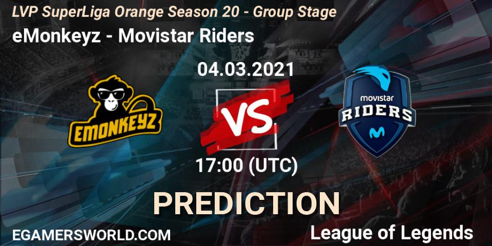 Prognoza eMonkeyz - Movistar Riders. 04.03.2021 at 17:00, LoL, LVP SuperLiga Orange Season 20 - Group Stage