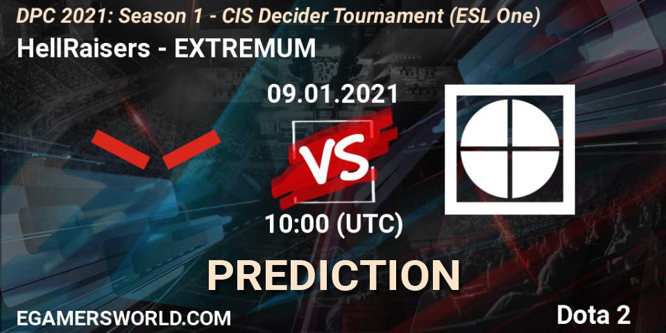 Prognoza HellRaisers - EXTREMUM. 09.01.2021 at 10:01, Dota 2, DPC 2021: Season 1 - CIS Decider Tournament (ESL One)