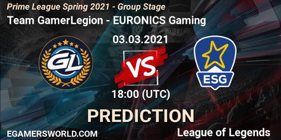 Prognoza Team GamerLegion - EURONICS Gaming. 03.03.2021 at 18:00, LoL, Prime League Spring 2021 - Group Stage