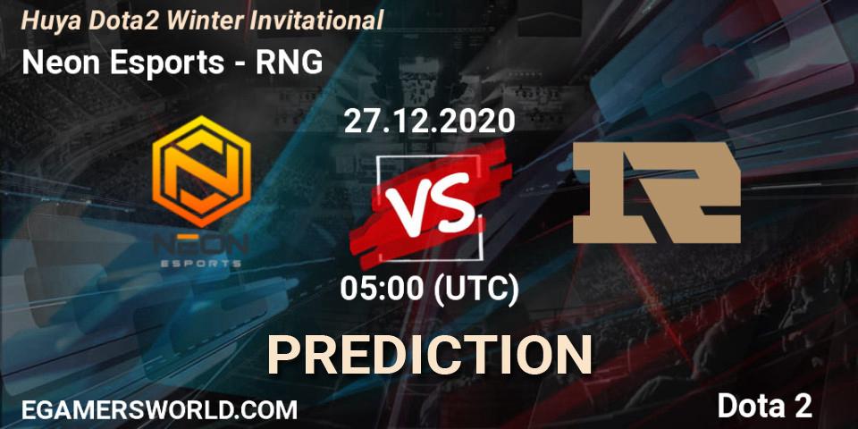 Prognoza Neon Esports - RNG. 27.12.2020 at 05:05, Dota 2, Huya Dota2 Winter Invitational