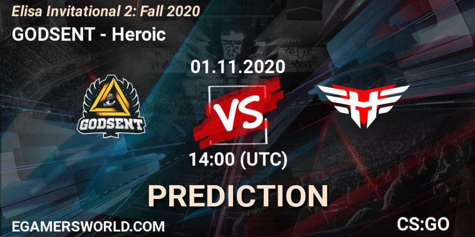 Prognoza GODSENT - Heroic. 01.11.2020 at 14:00, Counter-Strike (CS2), Elisa Invitational Fall 2020
