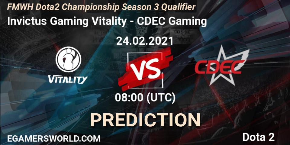 Prognoza Invictus Gaming Vitality - CDEC Gaming. 24.02.21, Dota 2, FMWH Dota2 Championship Season 3 Qualifier