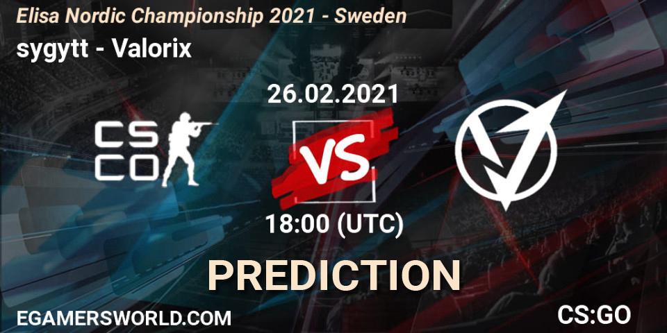 Prognoza sygytt - Valorix. 26.02.2021 at 18:00, Counter-Strike (CS2), Elisa Nordic Championship 2021 - Sweden