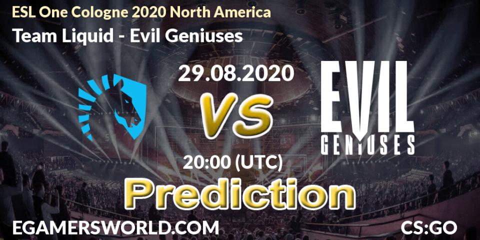 Prognoza Team Liquid - Evil Geniuses. 29.08.2020 at 20:15, Counter-Strike (CS2), ESL One Cologne 2020 North America