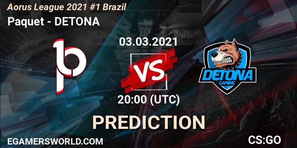 Prognoza Paquetá - DETONA. 03.03.2021 at 20:00, Counter-Strike (CS2), Aorus League 2021 #1 Brazil