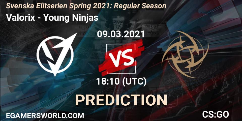 Prognoza Valorix - Young Ninjas. 09.03.2021 at 18:10, Counter-Strike (CS2), Svenska Elitserien Spring 2021: Regular Season