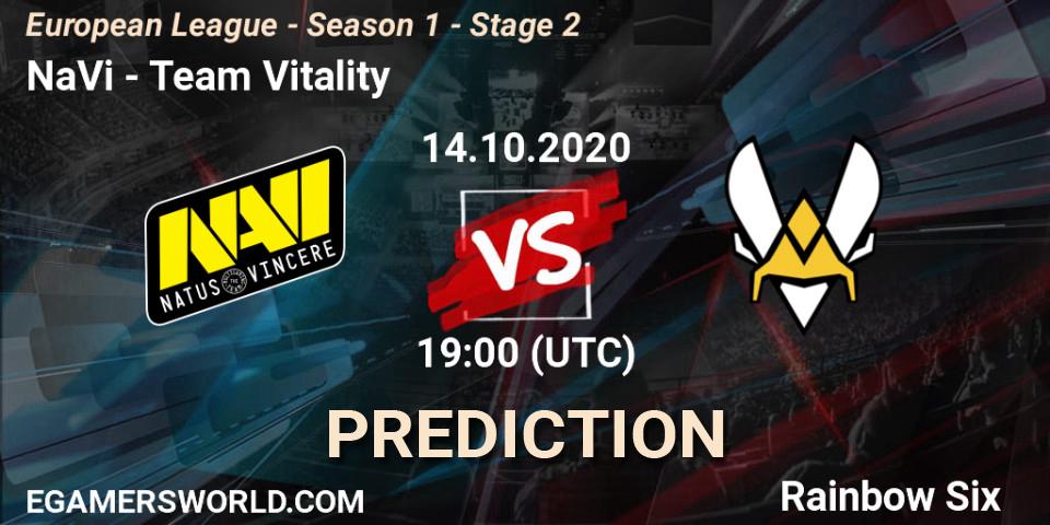 Prognoza NaVi - Team Vitality. 14.10.2020 at 19:00, Rainbow Six, European League - Season 1 - Stage 2