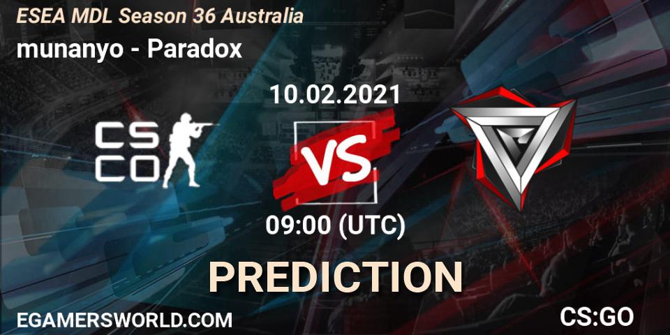 Prognoza munanyo - Paradox. 10.02.2021 at 09:00, Counter-Strike (CS2), MDL ESEA Season 36: Australia - Premier Division