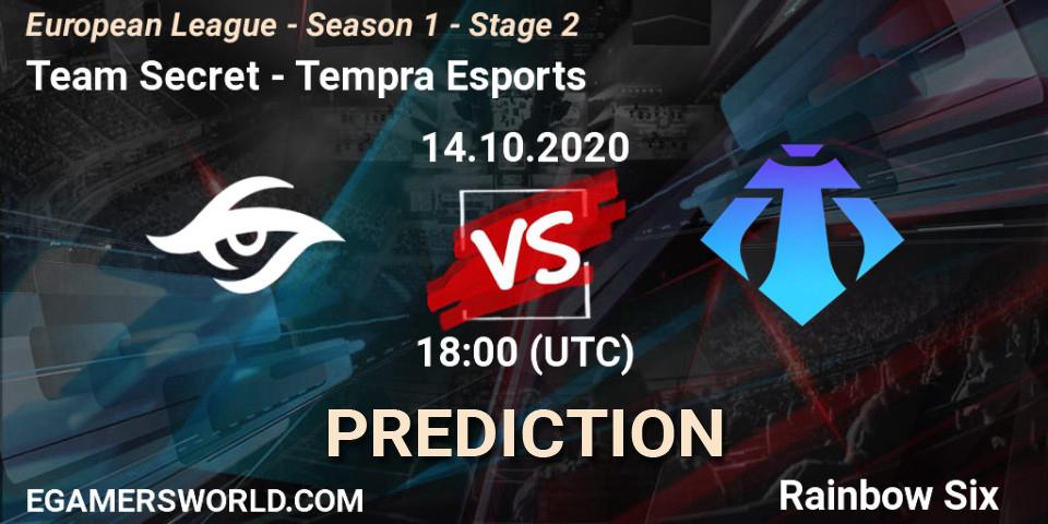 Prognoza Team Secret - Tempra Esports. 14.10.2020 at 18:00, Rainbow Six, European League - Season 1 - Stage 2