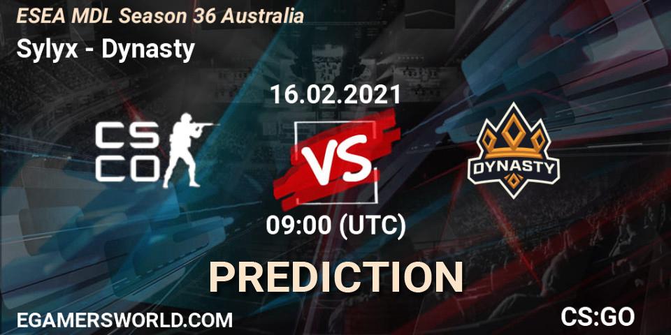 Prognoza Sylyx - Dynasty. 16.02.2021 at 09:00, Counter-Strike (CS2), MDL ESEA Season 36: Australia - Premier Division