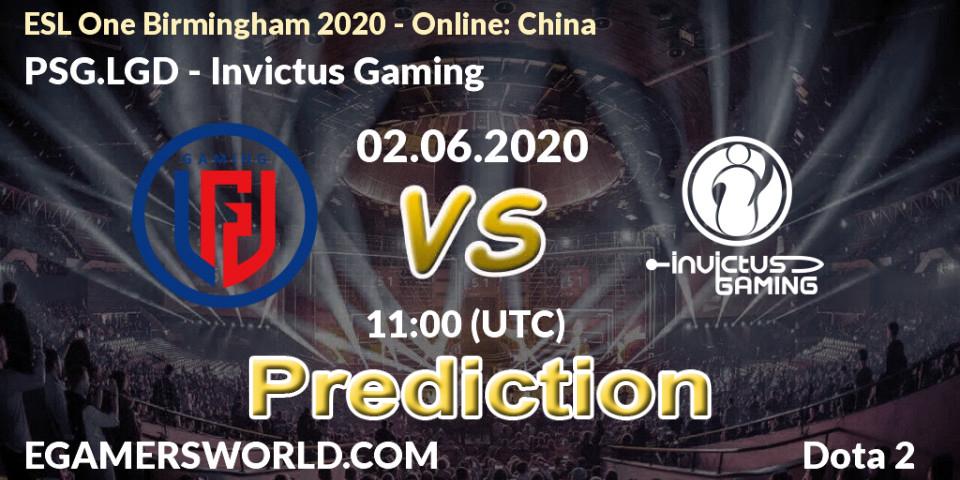 Prognoza PSG.LGD - Invictus Gaming. 02.06.2020 at 11:00, Dota 2, ESL One Birmingham 2020 - Online: China