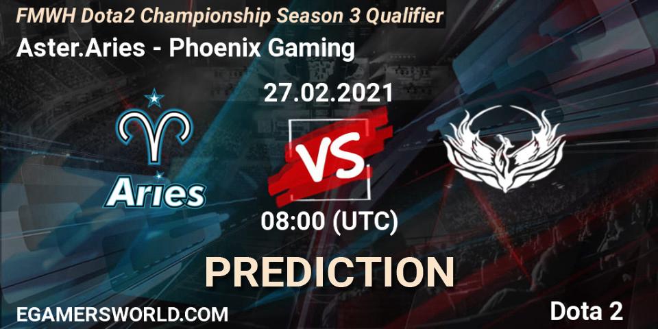 Prognoza Aster.Aries - Phoenix Gaming. 27.02.2021 at 08:07, Dota 2, FMWH Dota2 Championship Season 3 Qualifier