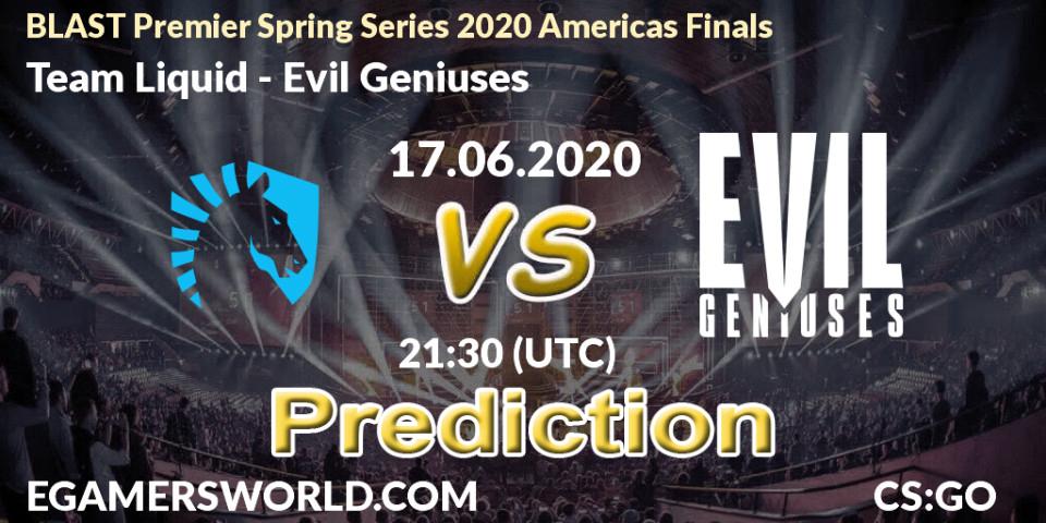 Prognoza Team Liquid - Evil Geniuses. 17.06.2020 at 21:30, Counter-Strike (CS2), BLAST Premier Spring Series 2020 Americas Finals