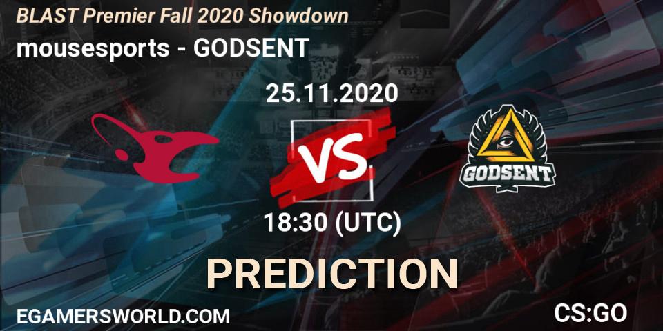 Prognoza mousesports - GODSENT. 25.11.2020 at 12:30, Counter-Strike (CS2), BLAST Premier Fall 2020 Showdown