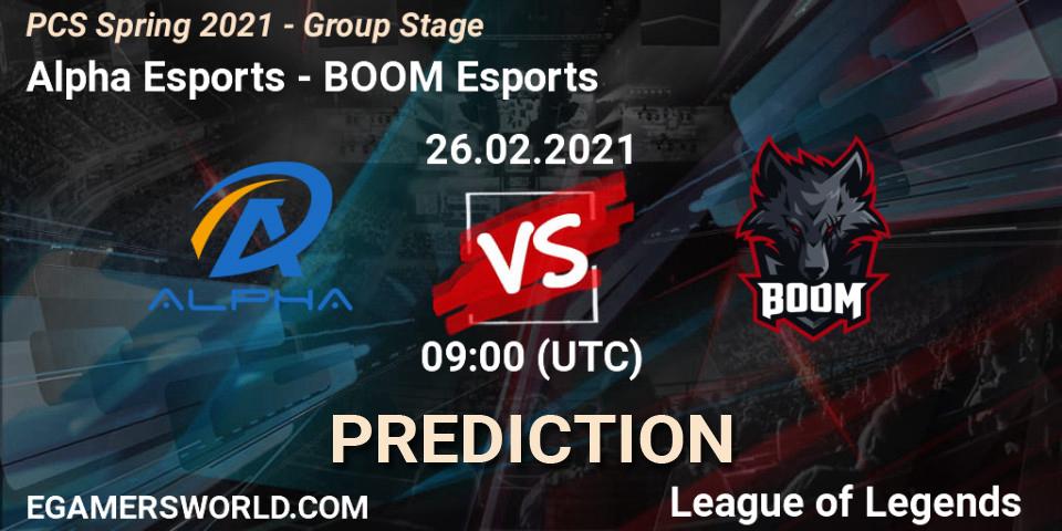 Prognoza Alpha Esports - BOOM Esports. 26.02.2021 at 09:00, LoL, PCS Spring 2021 - Group Stage