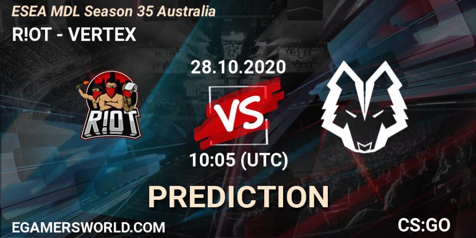 Prognoza R!OT - VERTEX. 28.10.2020 at 10:05, Counter-Strike (CS2), ESEA MDL Season 35 Australia