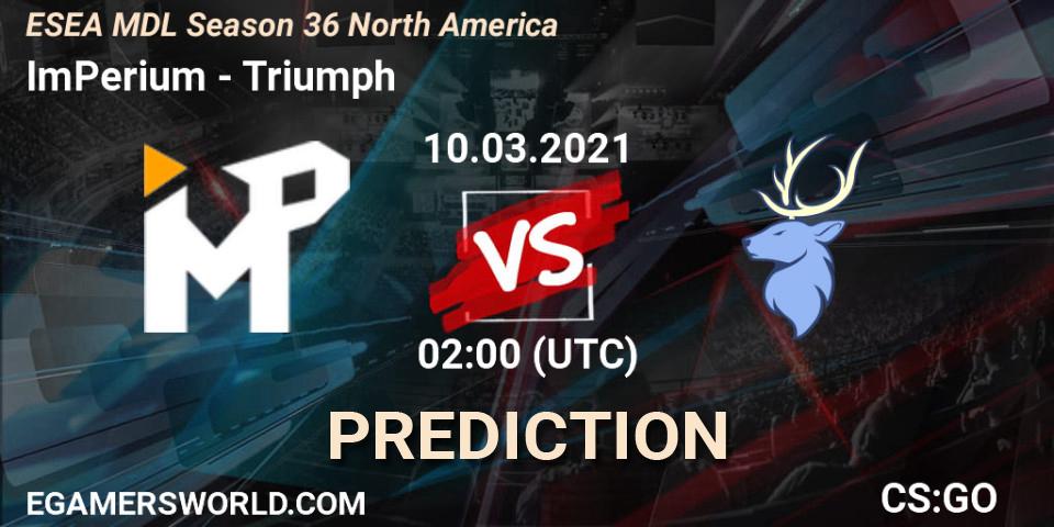 Prognoza ImPerium - Triumph. 14.03.2021 at 23:00, Counter-Strike (CS2), MDL ESEA Season 36: North America - Premier Division