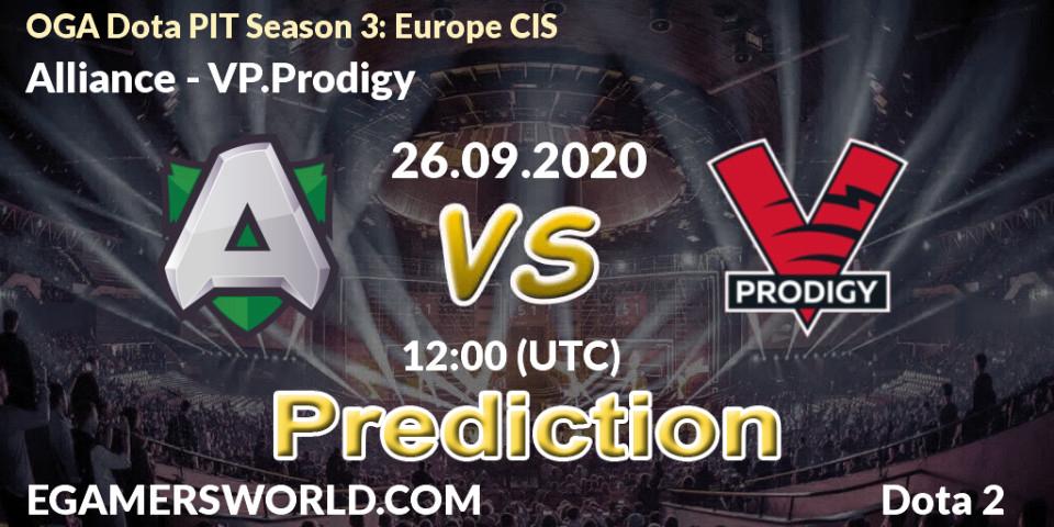 Prognoza Alliance - VP.Prodigy. 26.09.2020 at 12:00, Dota 2, OGA Dota PIT Season 3: Europe CIS