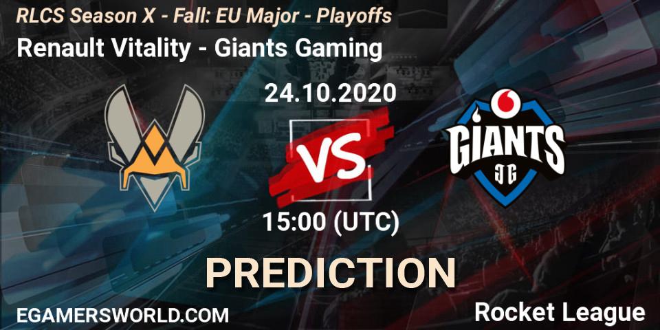 Prognoza Renault Vitality - Giants Gaming. 24.10.2020 at 15:00, Rocket League, RLCS Season X - Fall: EU Major - Playoffs