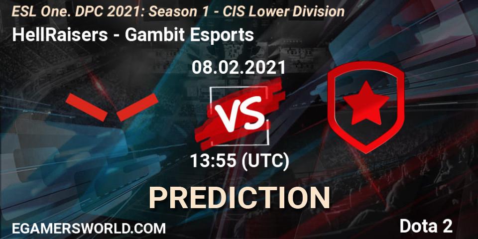 Prognoza HellRaisers - Gambit Esports. 08.02.2021 at 13:55, Dota 2, ESL One. DPC 2021: Season 1 - CIS Lower Division