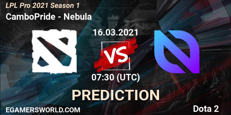 Prognoza CamboPride - Nebula. 16.03.2021 at 07:34, Dota 2, LPL Pro 2021 Season 1