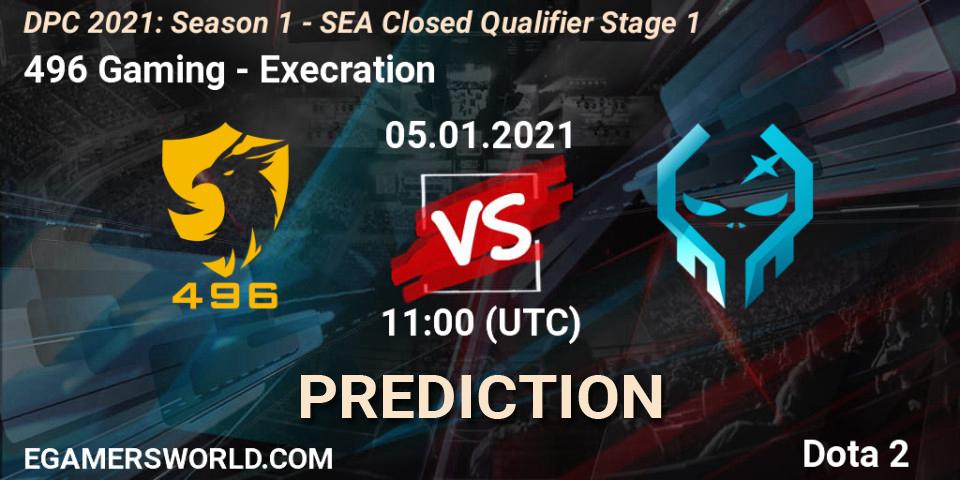 Prognoza 496 Gaming - Execration. 05.01.2021 at 09:37, Dota 2, DPC 2021: Season 1 - SEA Closed Qualifier Stage 1