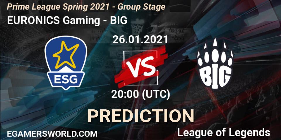 Prognoza EURONICS Gaming - BIG. 26.01.2021 at 20:00, LoL, Prime League Spring 2021 - Group Stage