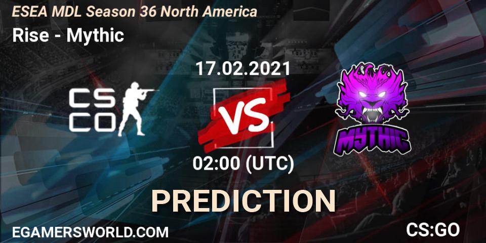 Prognoza Rise - Mythic. 17.02.2021 at 02:00, Counter-Strike (CS2), MDL ESEA Season 36: North America - Premier Division