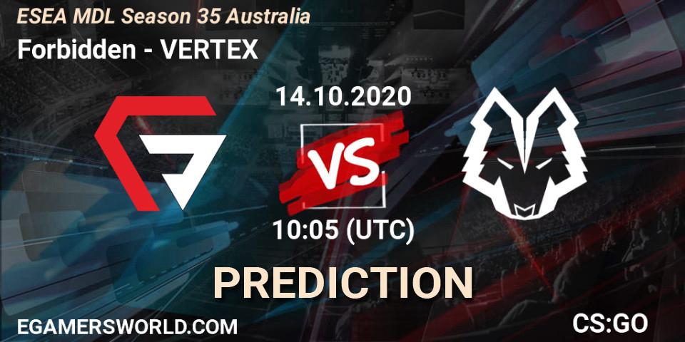 Prognoza Forbidden - VERTEX. 14.10.2020 at 10:05, Counter-Strike (CS2), ESEA MDL Season 35 Australia