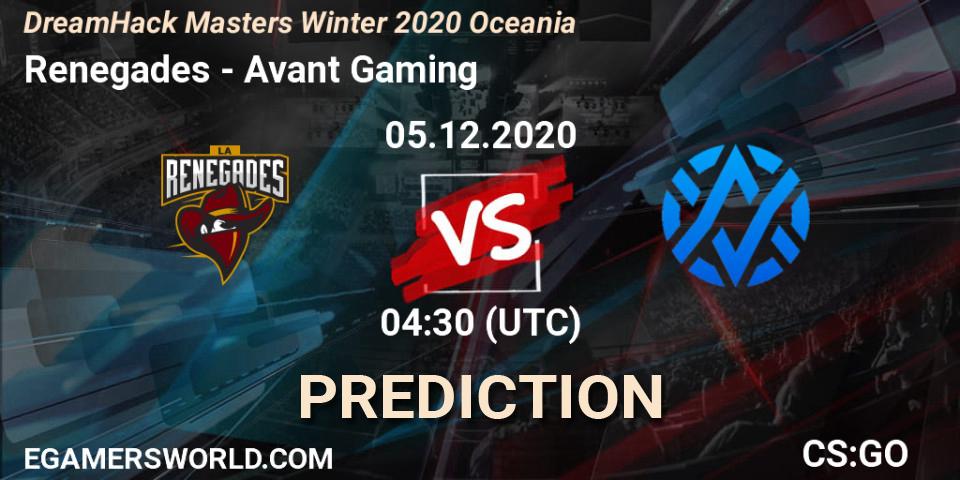 Prognoza Renegades - Avant Gaming. 05.12.2020 at 04:30, Counter-Strike (CS2), DreamHack Masters Winter 2020 Oceania