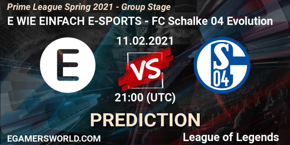 Prognoza E WIE EINFACH E-SPORTS - FC Schalke 04 Evolution. 11.02.2021 at 22:00, LoL, Prime League Spring 2021 - Group Stage