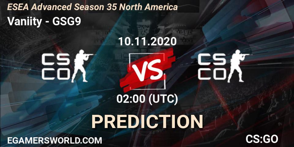 Prognoza Vaniity - GSG9. 10.11.2020 at 02:10, Counter-Strike (CS2), ESEA Advanced Season 35 North America