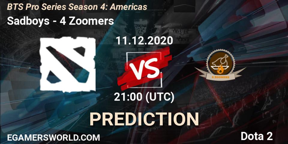 Prognoza Sadboys - 4 Zoomers. 11.12.2020 at 21:02, Dota 2, BTS Pro Series Season 4: Americas