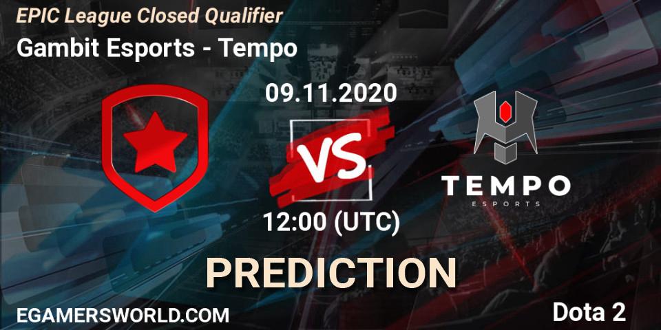 Prognoza Gambit Esports - Tempo. 09.11.2020 at 12:43, Dota 2, EPIC League Closed Qualifier