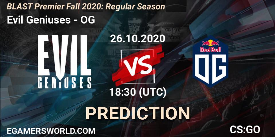 Prognoza Evil Geniuses - OG. 26.10.2020 at 18:40, Counter-Strike (CS2), BLAST Premier Fall 2020: Regular Season