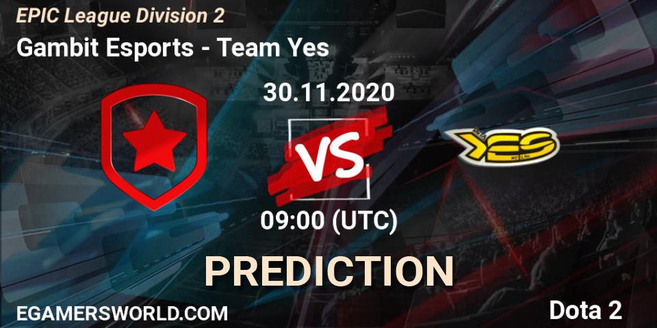 Prognoza Gambit Esports - Team Yes. 30.11.20, Dota 2, EPIC League Division 2