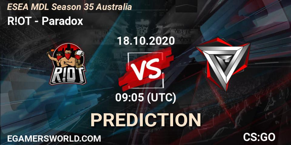 Prognoza R!OT - Paradox. 26.10.2020 at 10:05, Counter-Strike (CS2), ESEA MDL Season 35 Australia